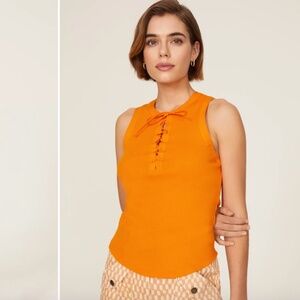 🧡 Ulla Johnson Evangeline Lace-Up Cotton Tank Top Orange 🧡